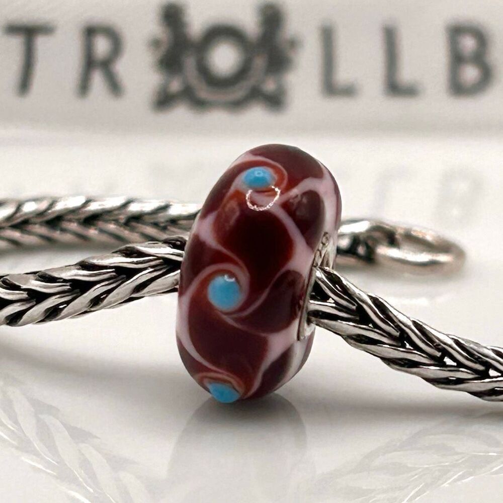 TROLLBEADS Opaque Maroon Pink Turquoise Blue Unique LAA 925S w Swirls & Buds